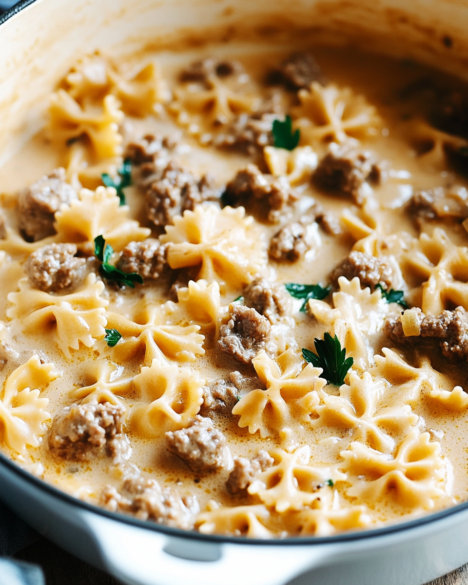 Cheesy Beef And Bowtie Pasta In Garlic Butter Cheesy Beef And Bowtie Pasta In Garlic Butter