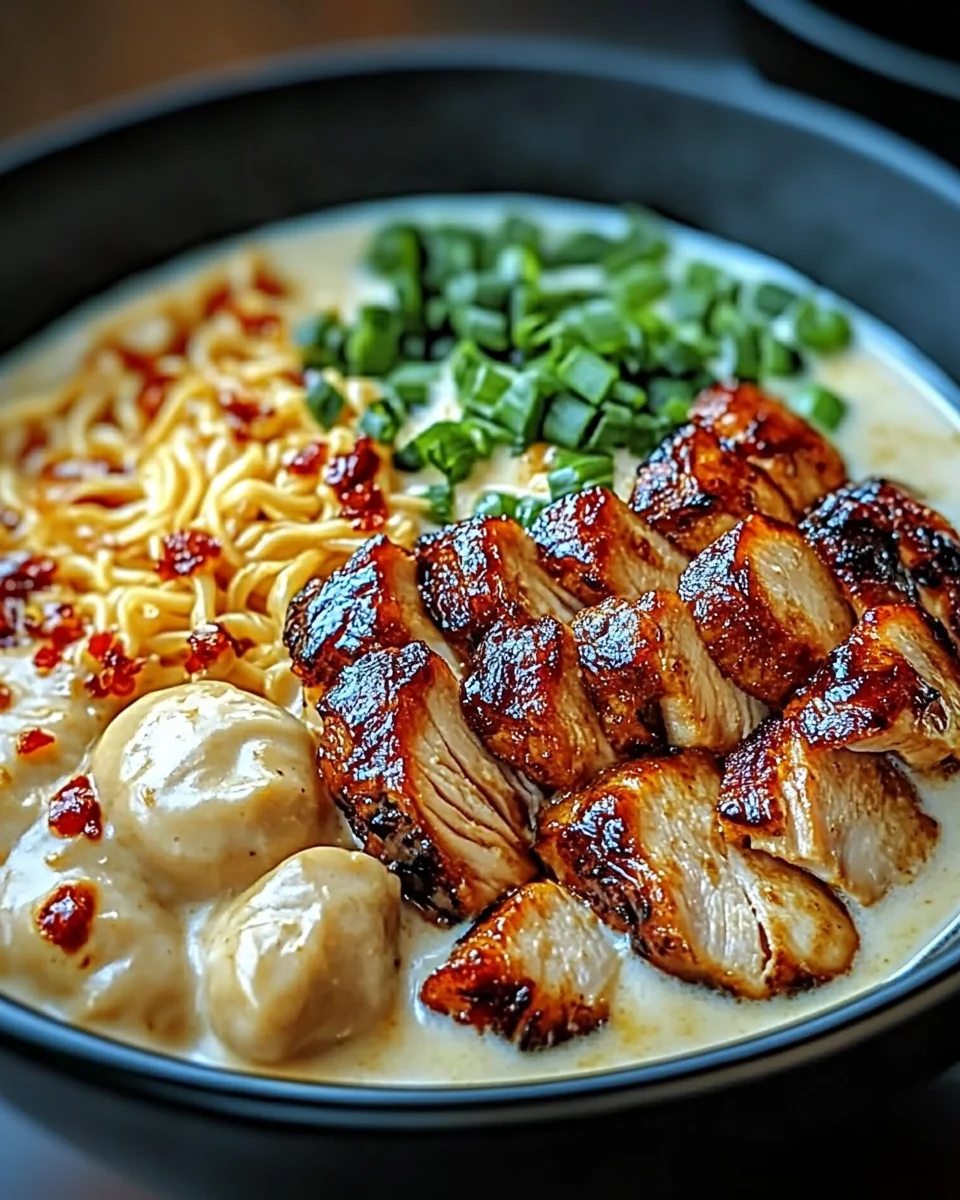 Fiery Chicken Ramen with Creamy Garlic Sauce