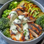 Grilled Chicken & Broccoli Bowls with Creamy Garlic Sauce