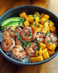 Shrimp and Avocado Bowls with Mango Salsa & Lime-Chili Sauce