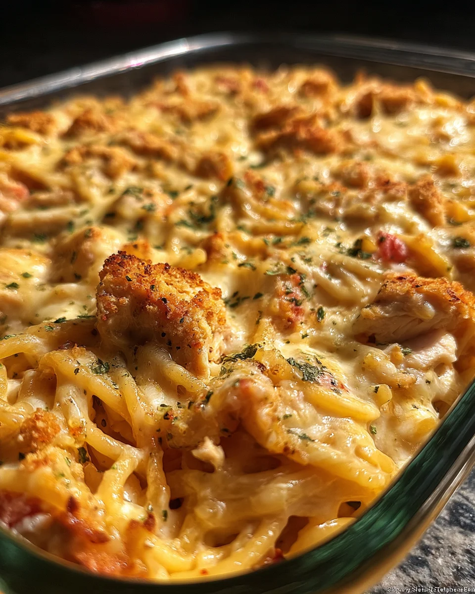 Spicy Southern Cheesy Chicken Spaghetti Casserole