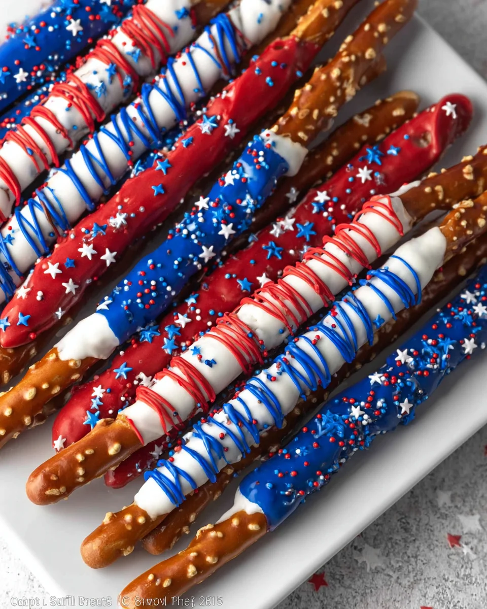 4th of July Chocolate Covered Pretzel Rods 4th