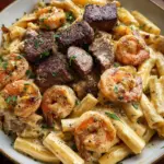 Blackened Steak and Shrimp Alfredo