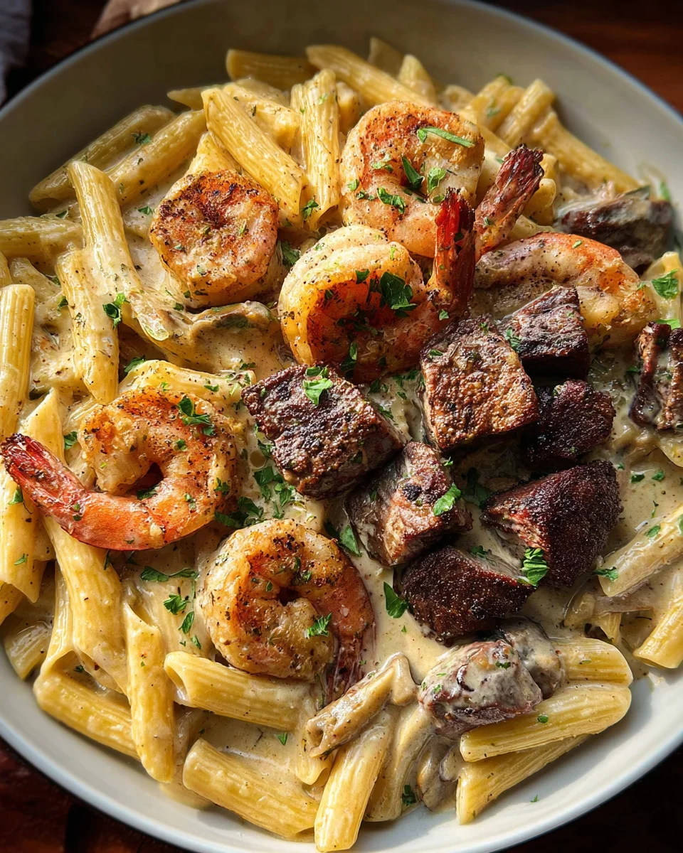 Blackened Steak and Shrimp Alfredo 20 Blackened