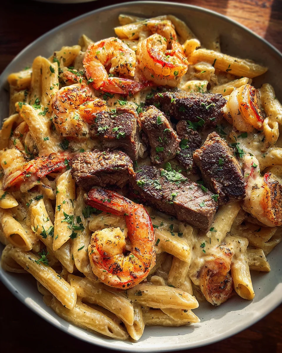 Blackened Steak and Shrimp Alfredo 21 Blackened