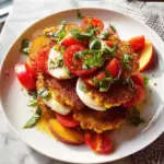 Corn Fritter Caprese with Peaches and Tomatoes