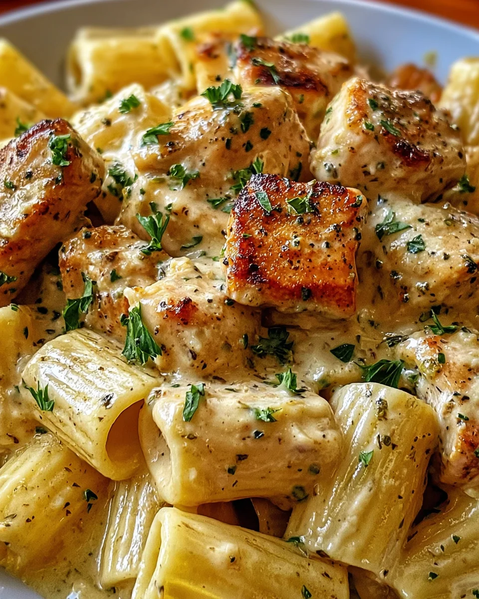 Creamy Garlic Butter Chicken and Rigatoni in Parmesan Sauce