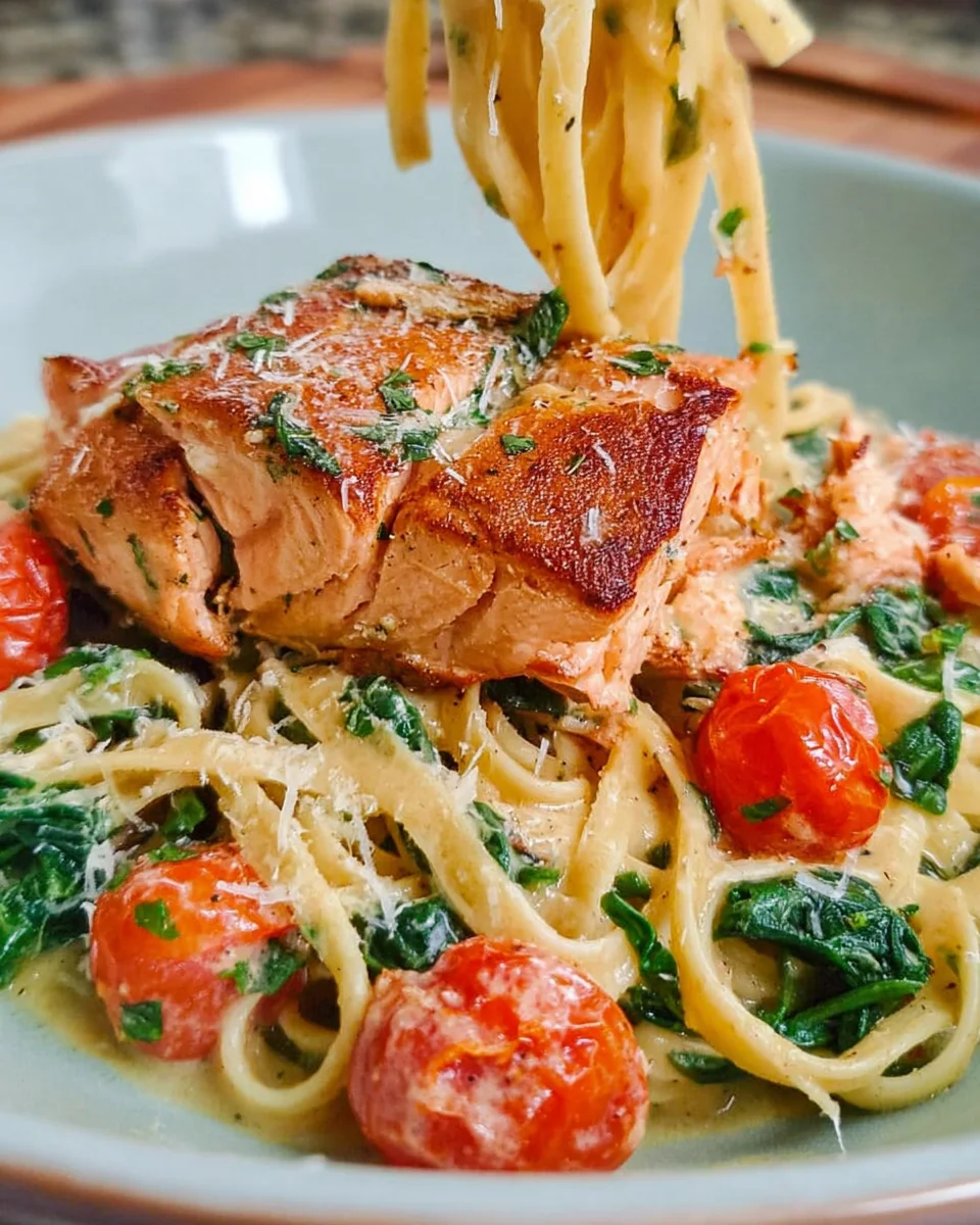 Healthy & Creamy Tuscan Salmon Pasta