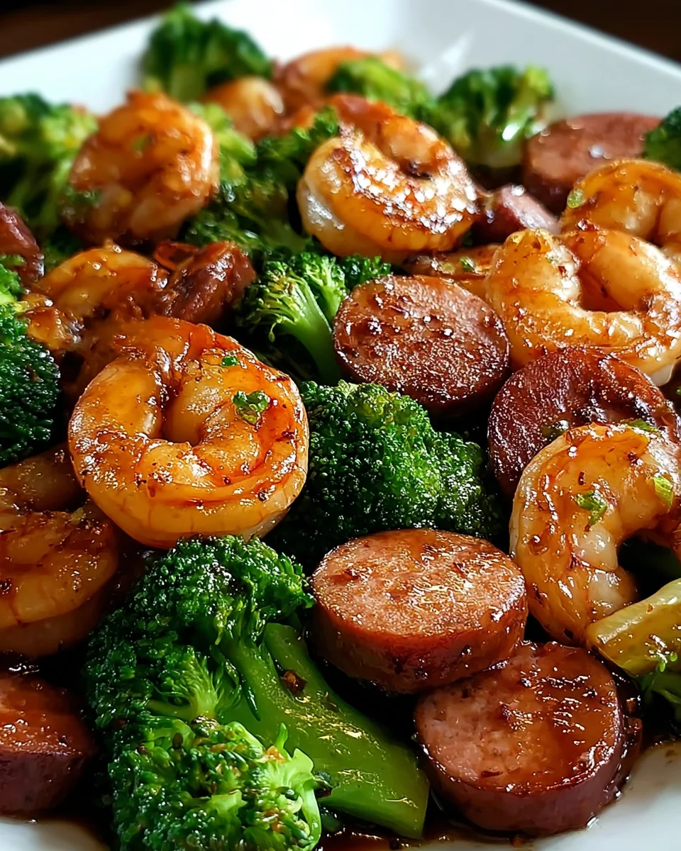 Honey Garlic Shrimp, Sausage, and Broccoli