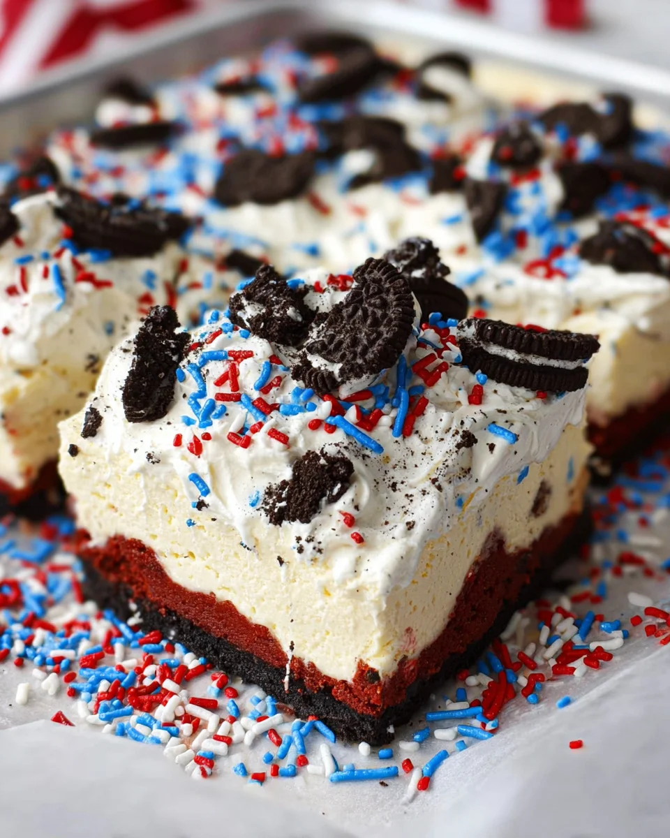 No Bake Fireworks Oreo Cheesecake bars 18 No