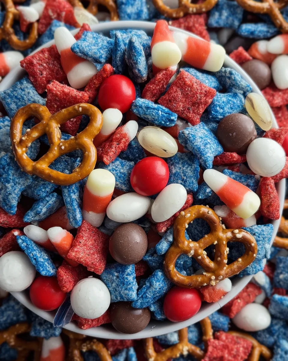 Red, white, and blue snack mix Red,