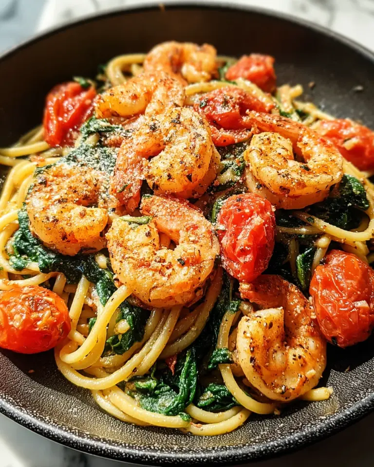 Tomato Spinach Shrimp Pasta